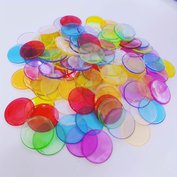 Žeton plast - kulatý průhledný - různé barvy - červená